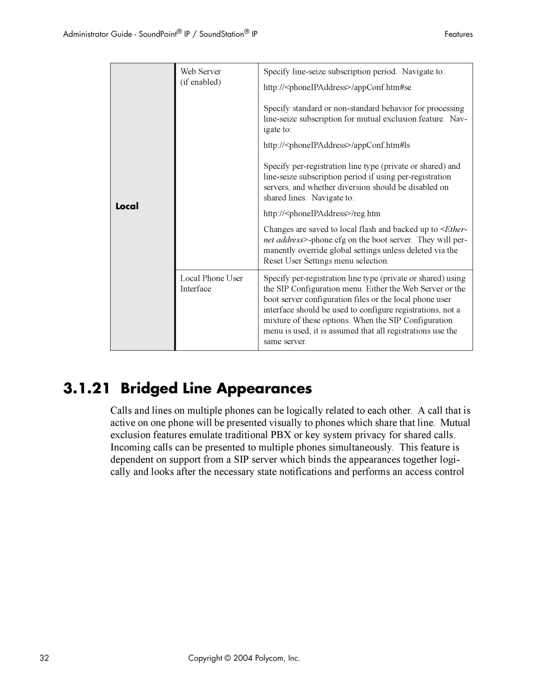 Polycom Version 1.4.x 17 manual Bridged Line Appearances 