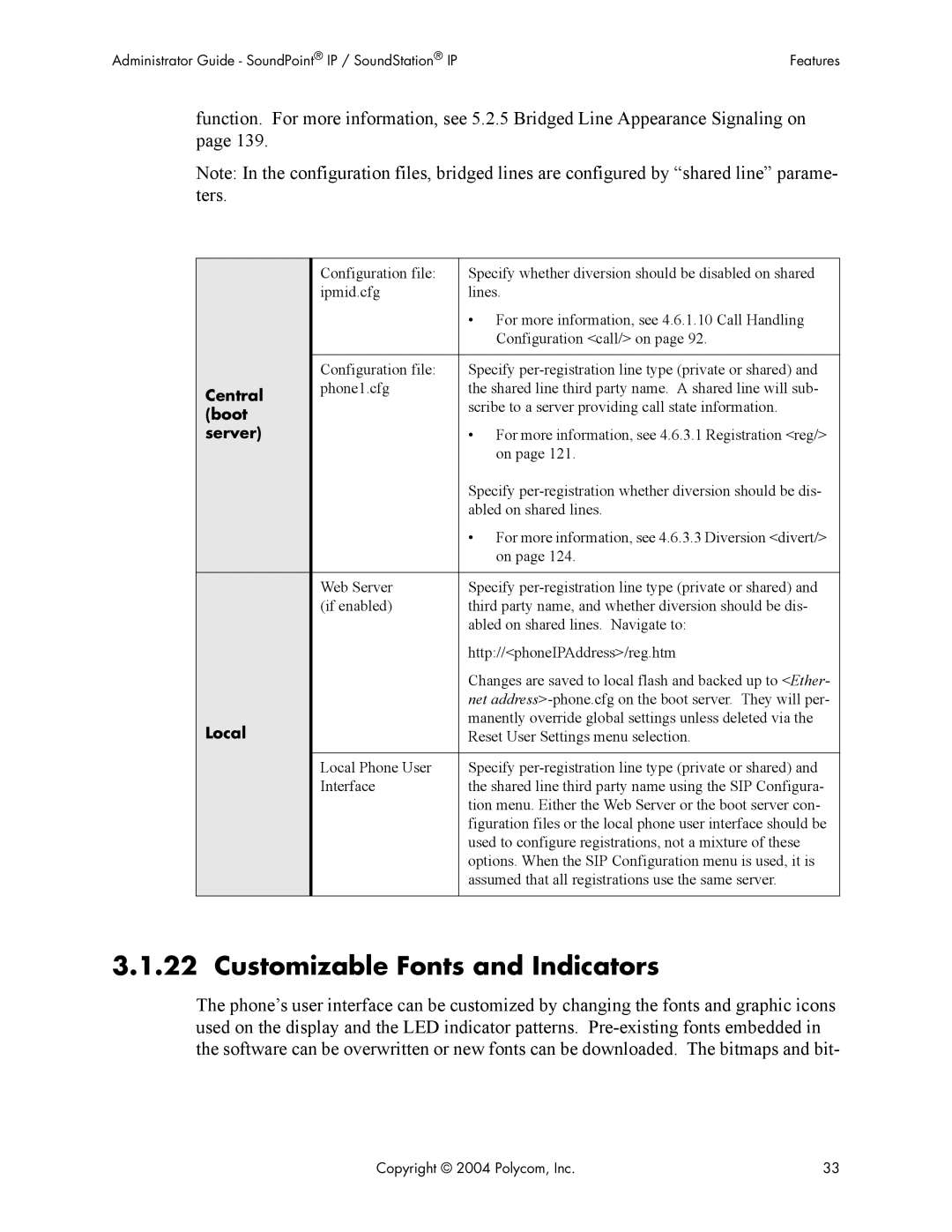 Polycom Version 1.4.x 17 manual Customizable Fonts and Indicators, Boot Server 