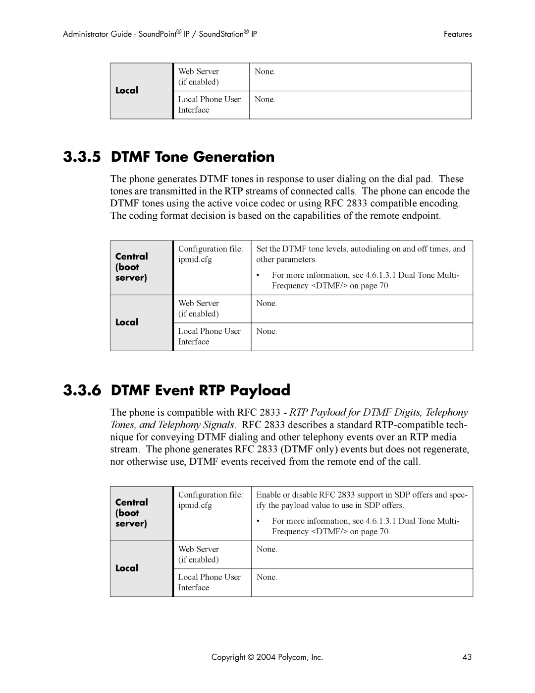 Polycom Version 1.4.x 17 manual Dtmf Tone Generation, Dtmf Event RTP Payload 