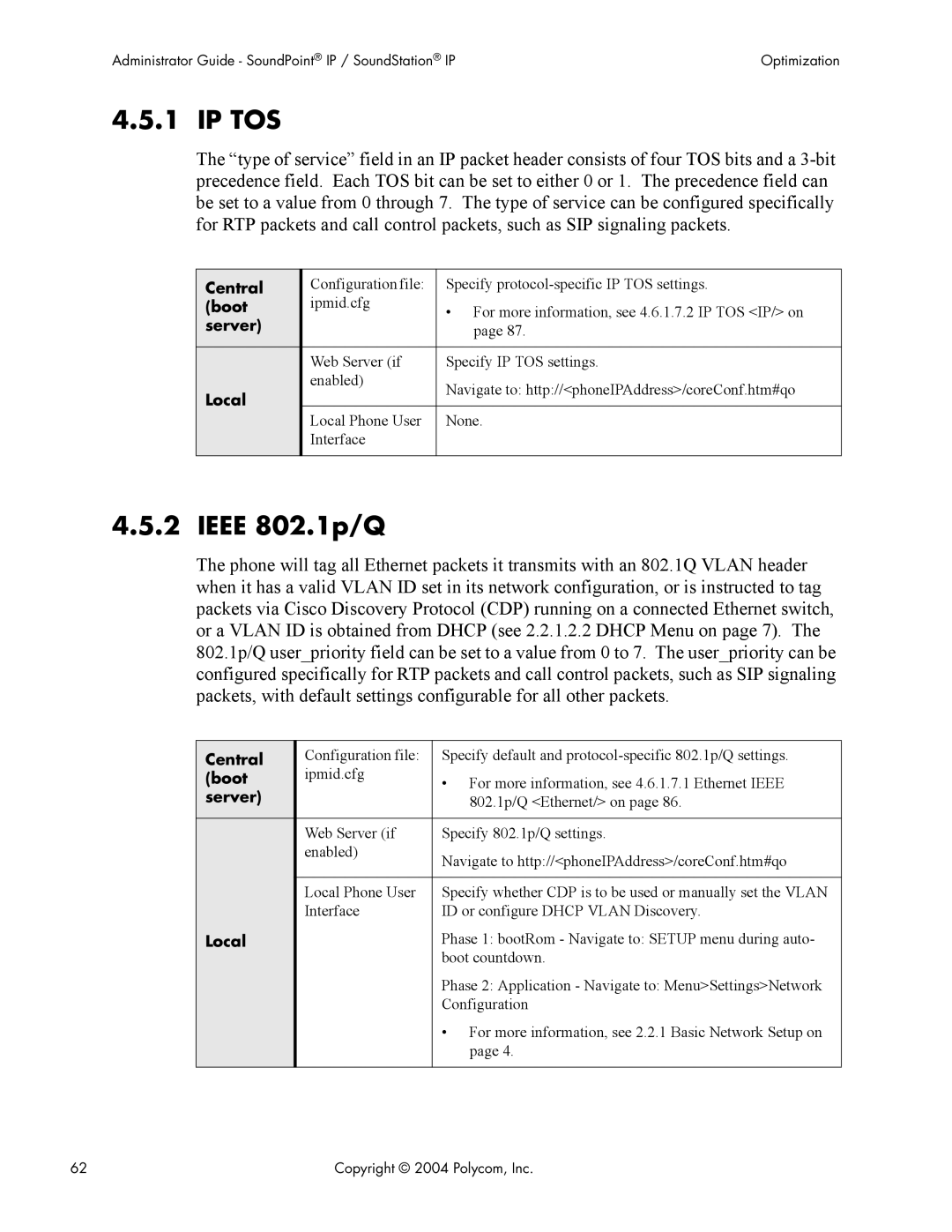 Polycom Version 1.4.x 17 manual Ip Tos, Ieee 802.1p/Q 