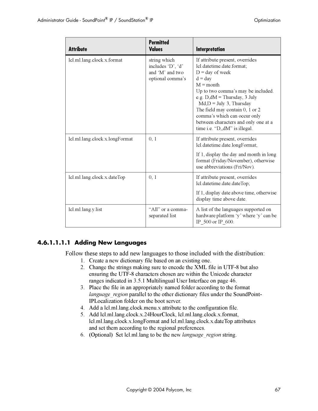 Polycom Version 1.4.x 17 manual Adding New Languages 