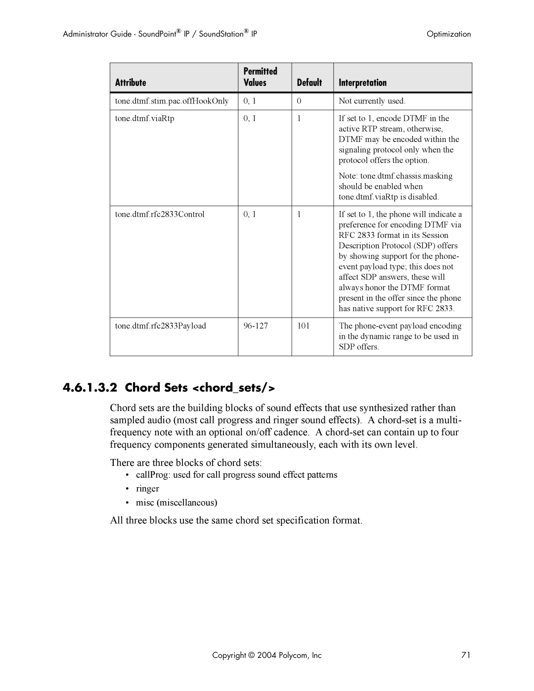 Polycom Version 1.4.x 17 manual Chord Sets chordsets, All three blocks use the same chord set specification format 