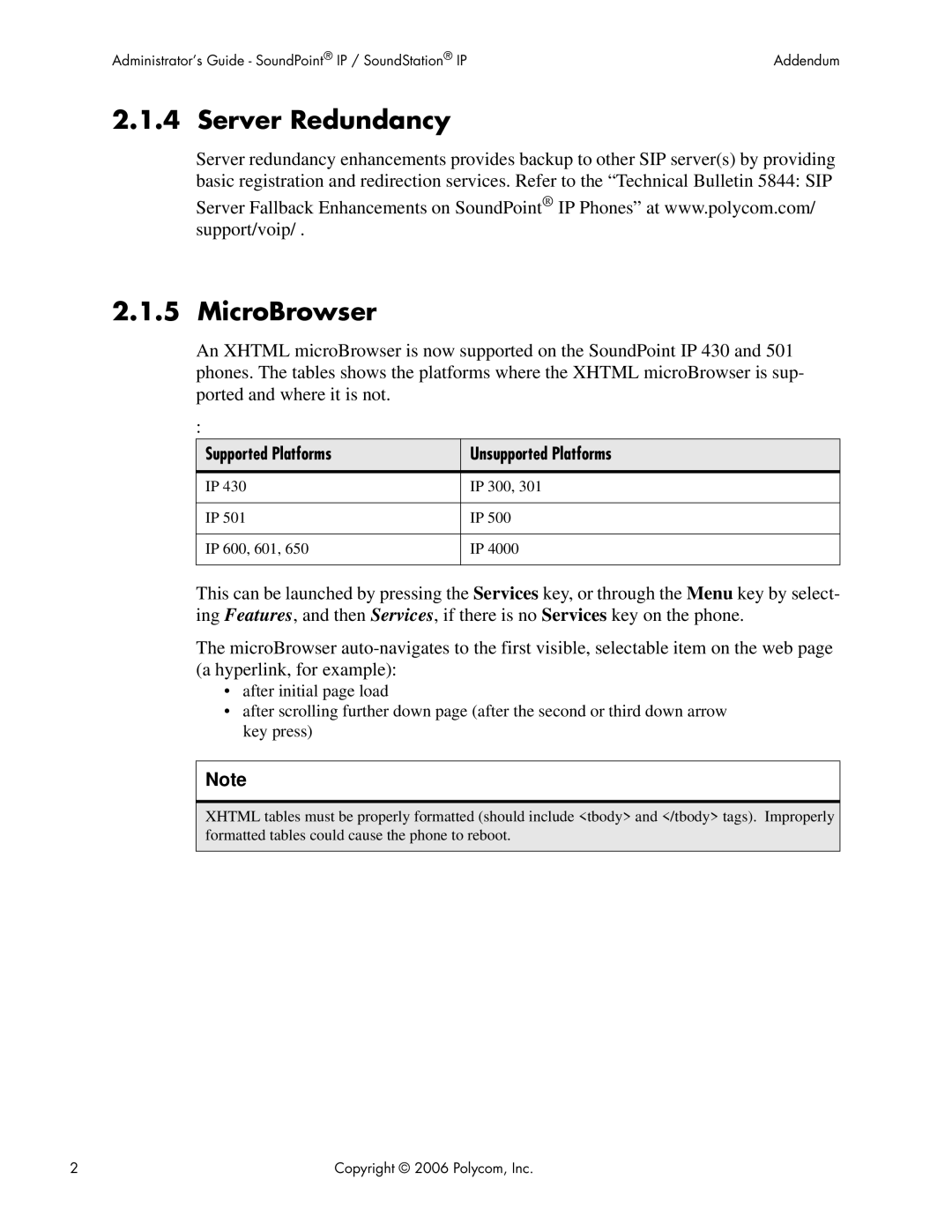 Polycom Version 2.0.3B manual Server Redundancy, Supported Platforms Unsupported Platforms 