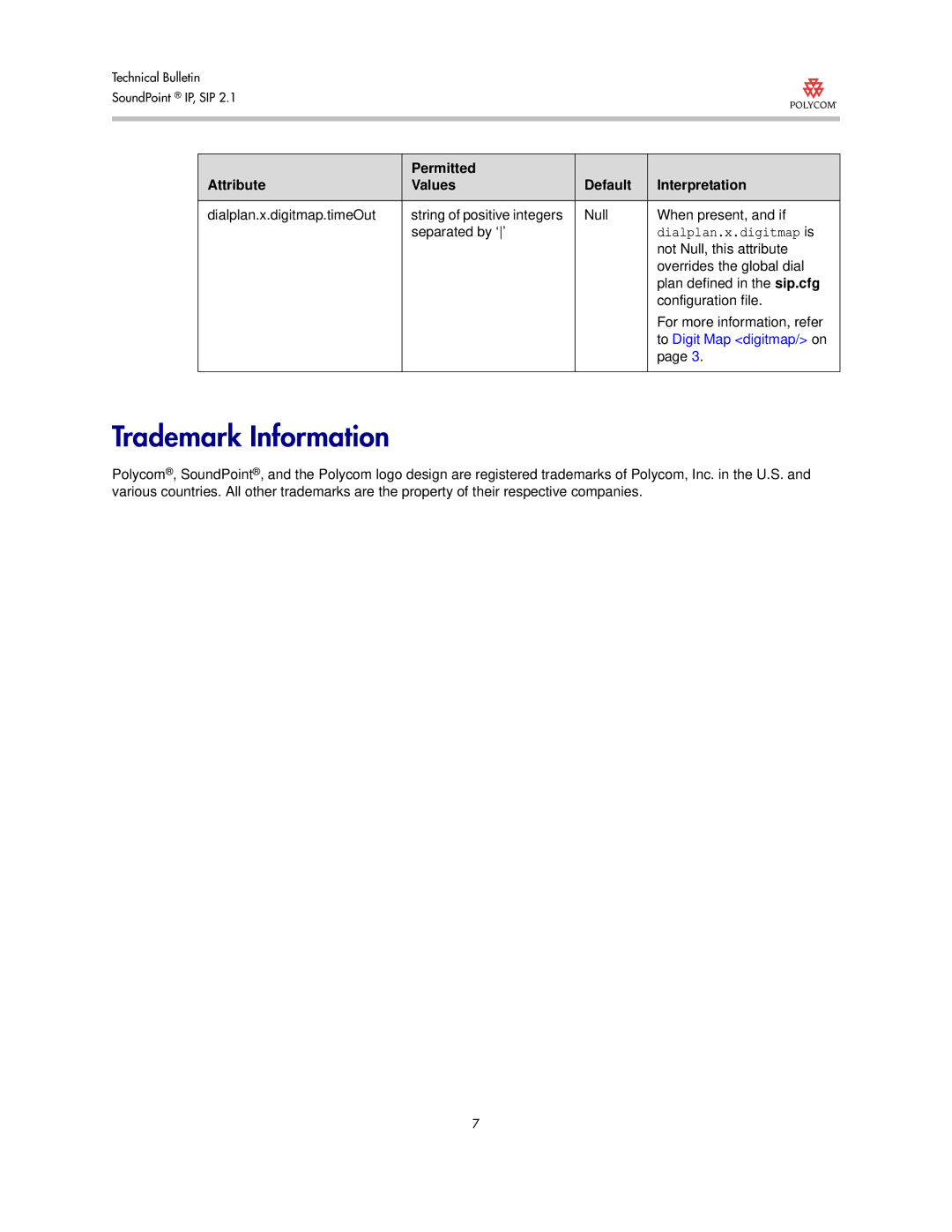 Polycom Version 2.0.3B manual Trademark Information, Dialplan.x.digitmap is 