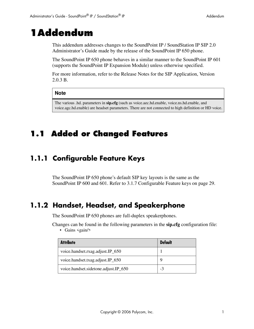 Polycom Version 2.0.3B manual Configurable Feature Keys, Handset, Headset, and Speakerphone, Attribute Default 