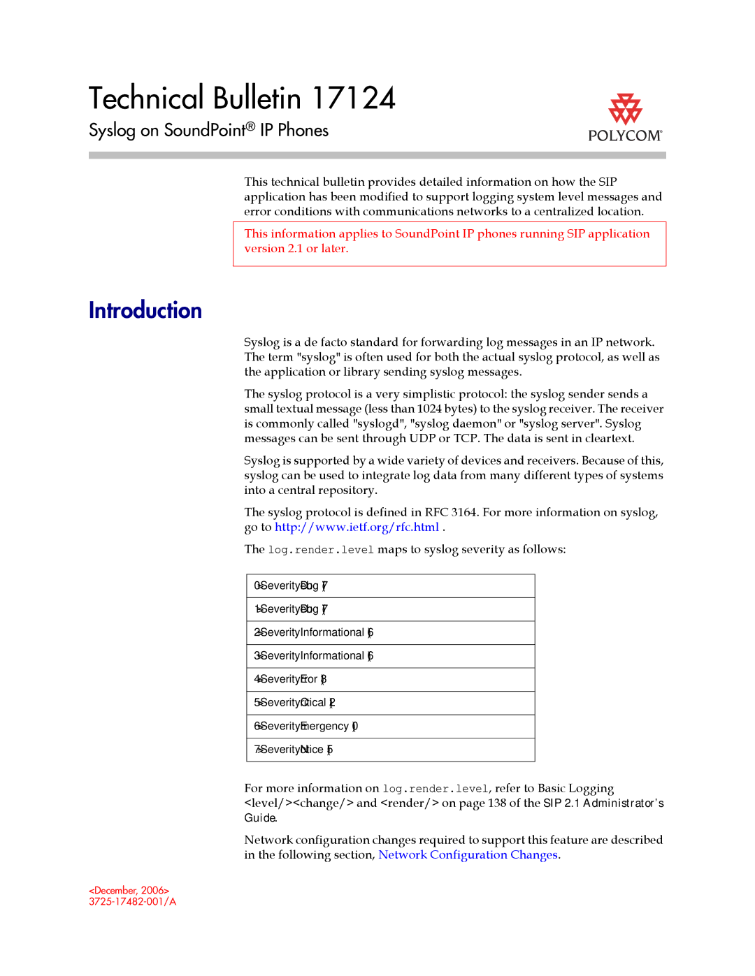 Polycom Version 2.0.3B manual Syslog on SoundPoint IP Phones 