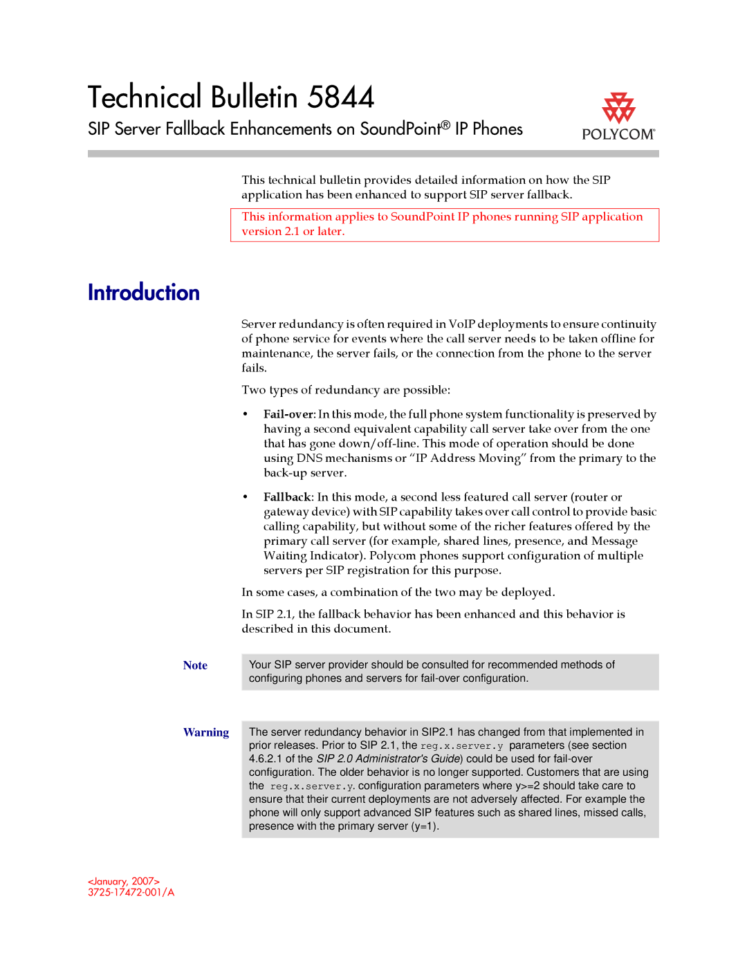 Polycom Version 2.0.3B manual SIP Server Fallback Enhancements on SoundPoint IP Phones 