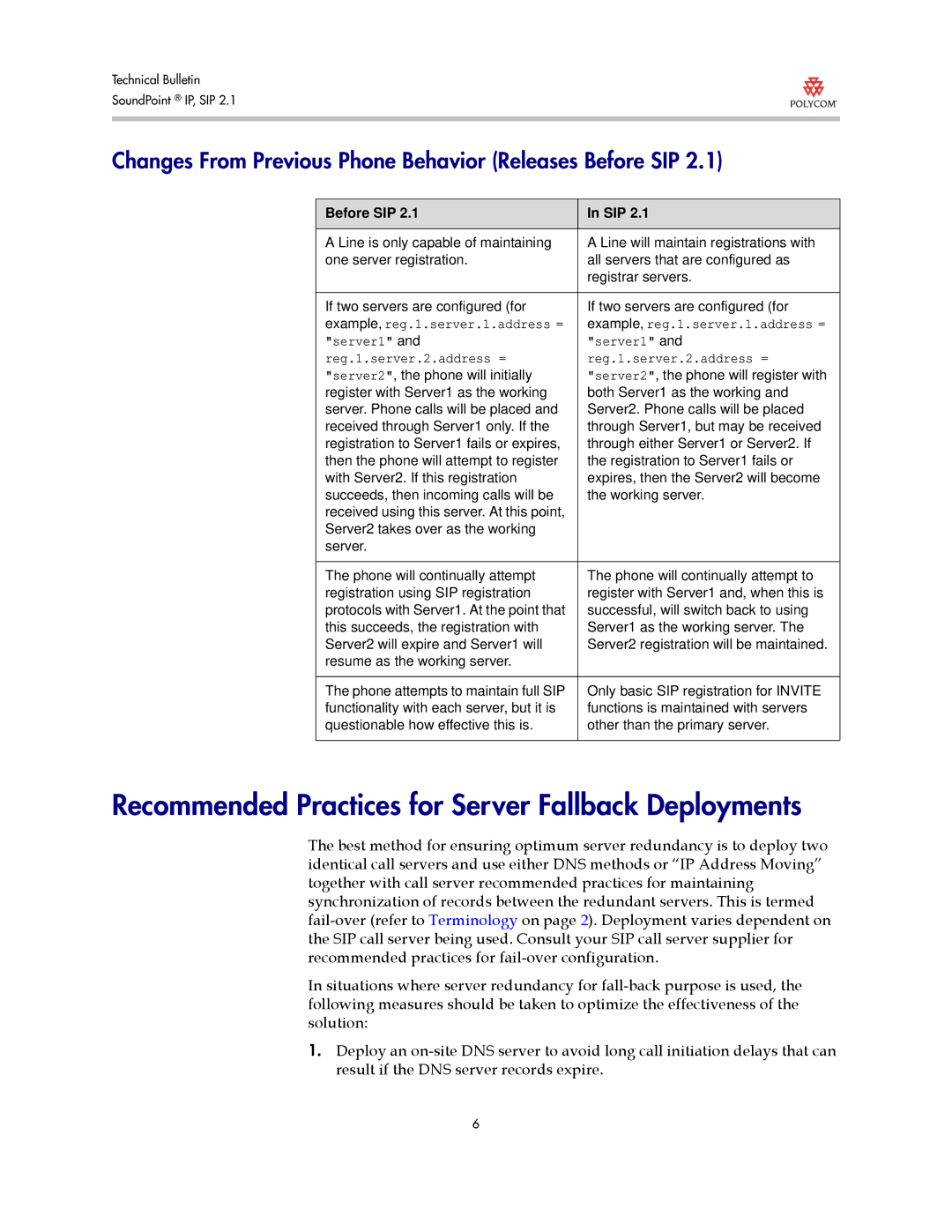 Polycom Version 2.0.3B manual Recommended Practices for Server Fallback Deployments, Before SIP 