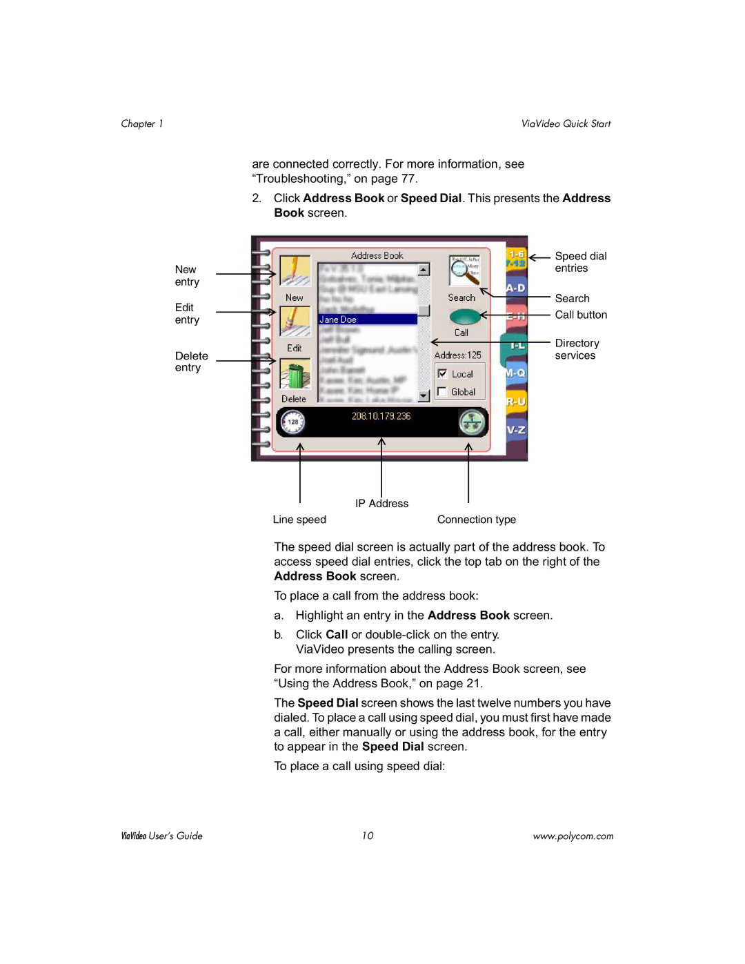 Polycom ViaVideo manual New entry Edit entry Delete entry 