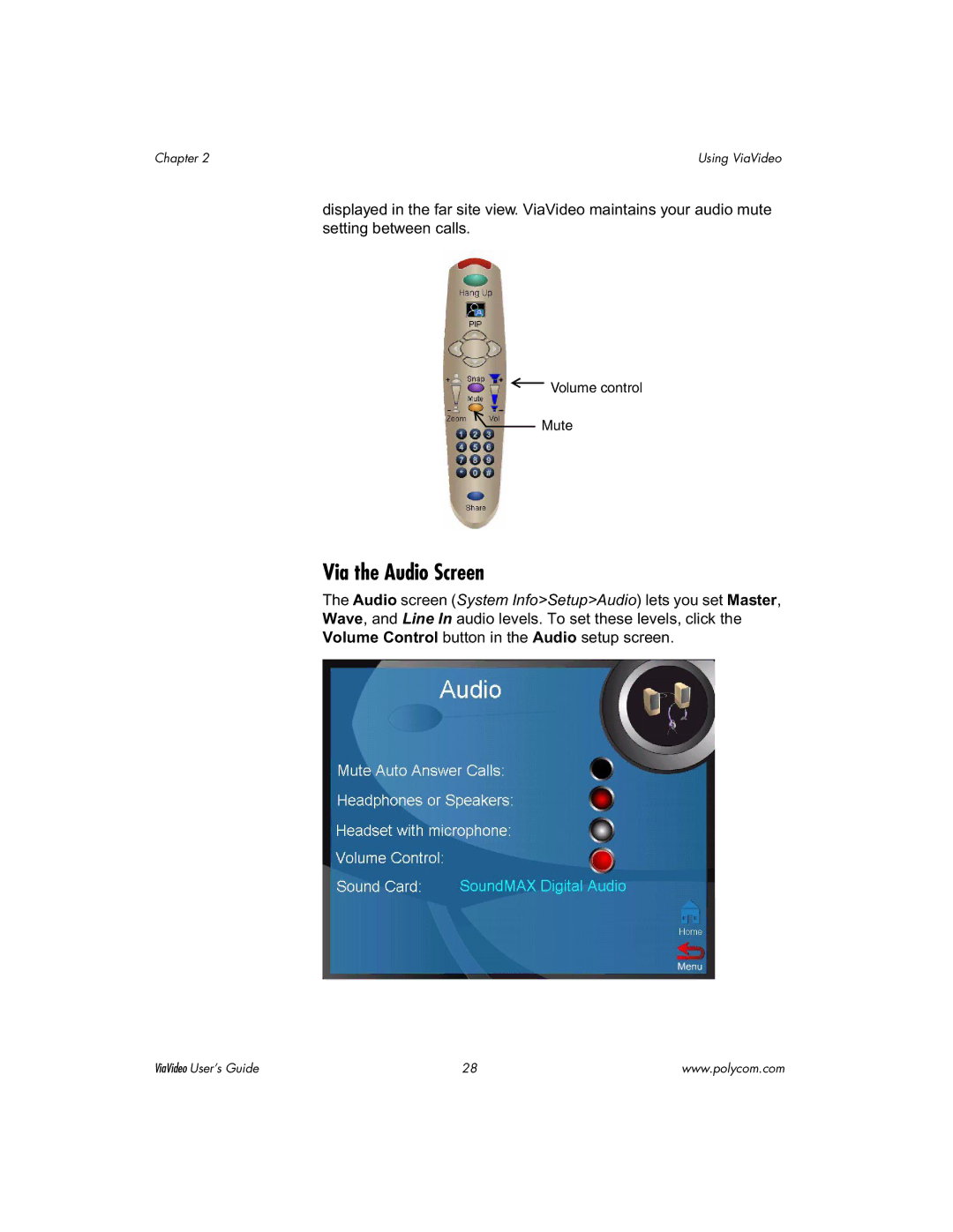 Polycom ViaVideo manual Via the Audio Screen 