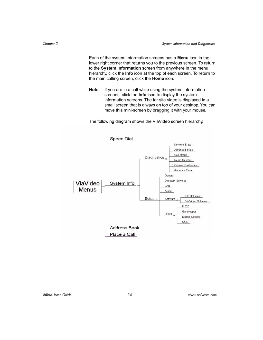 Polycom ViaVideo manual System Information and Diagnostics 