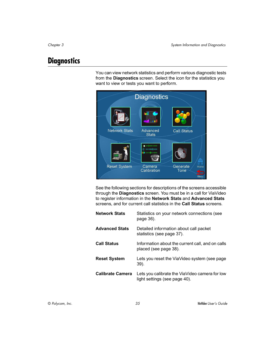 Polycom ViaVideo manual Diagnostics 