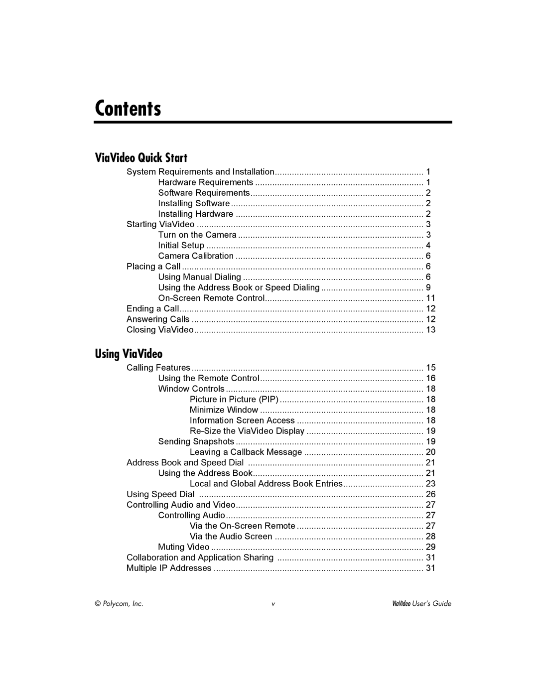 Polycom ViaVideo manual Contents 