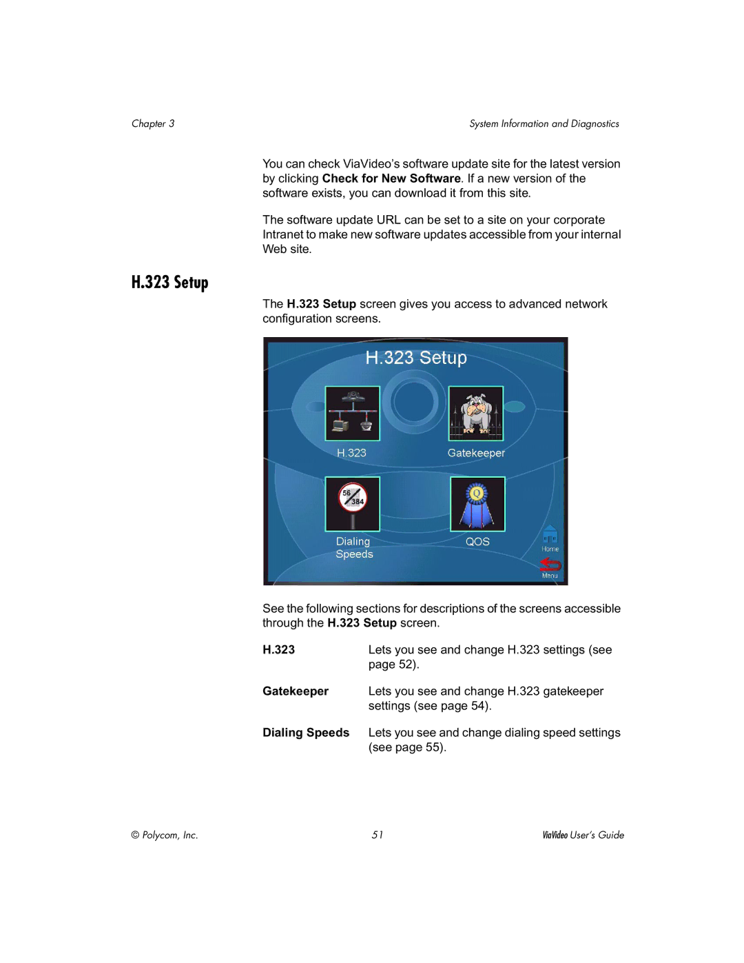 Polycom ViaVideo manual Setup, Gatekeeper, Dialing Speeds 