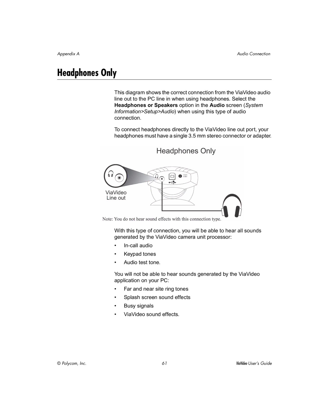 Polycom ViaVideo manual Headphones Only 