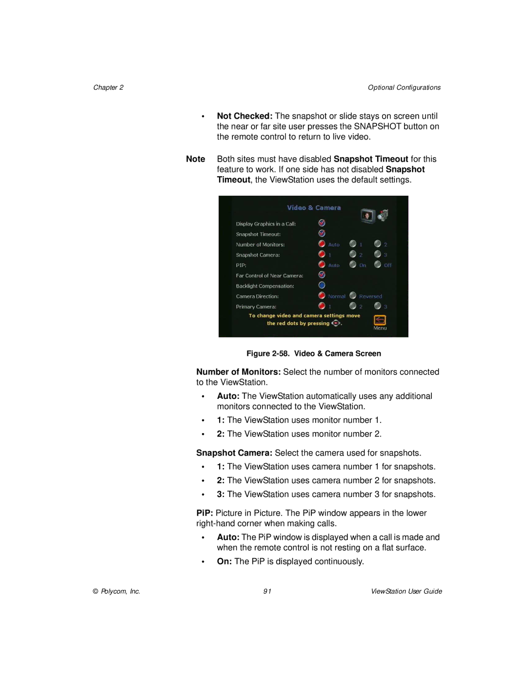 Polycom ViewStation manual Video & Camera Screen 