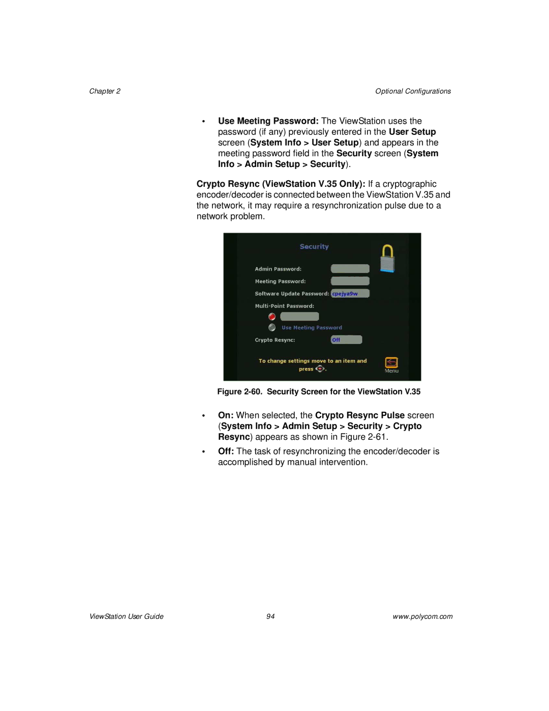 Polycom manual Security Screen for the ViewStation 