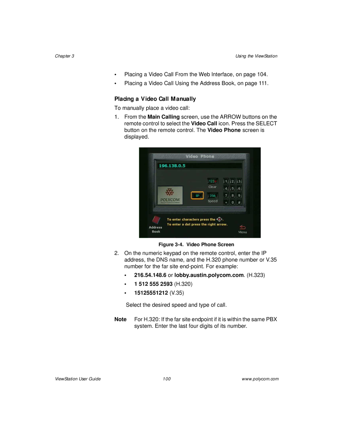 Polycom ViewStation manual Placing a Video Call Manually, Video Phone Screen 