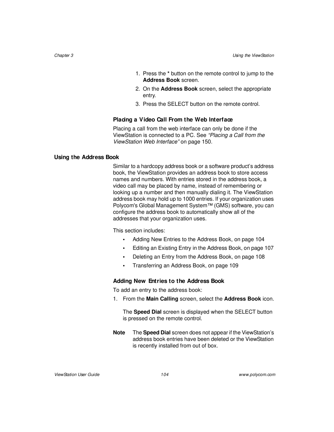 Polycom ViewStation manual Placing a Video Call From the Web lnterface, Using the Address Book 