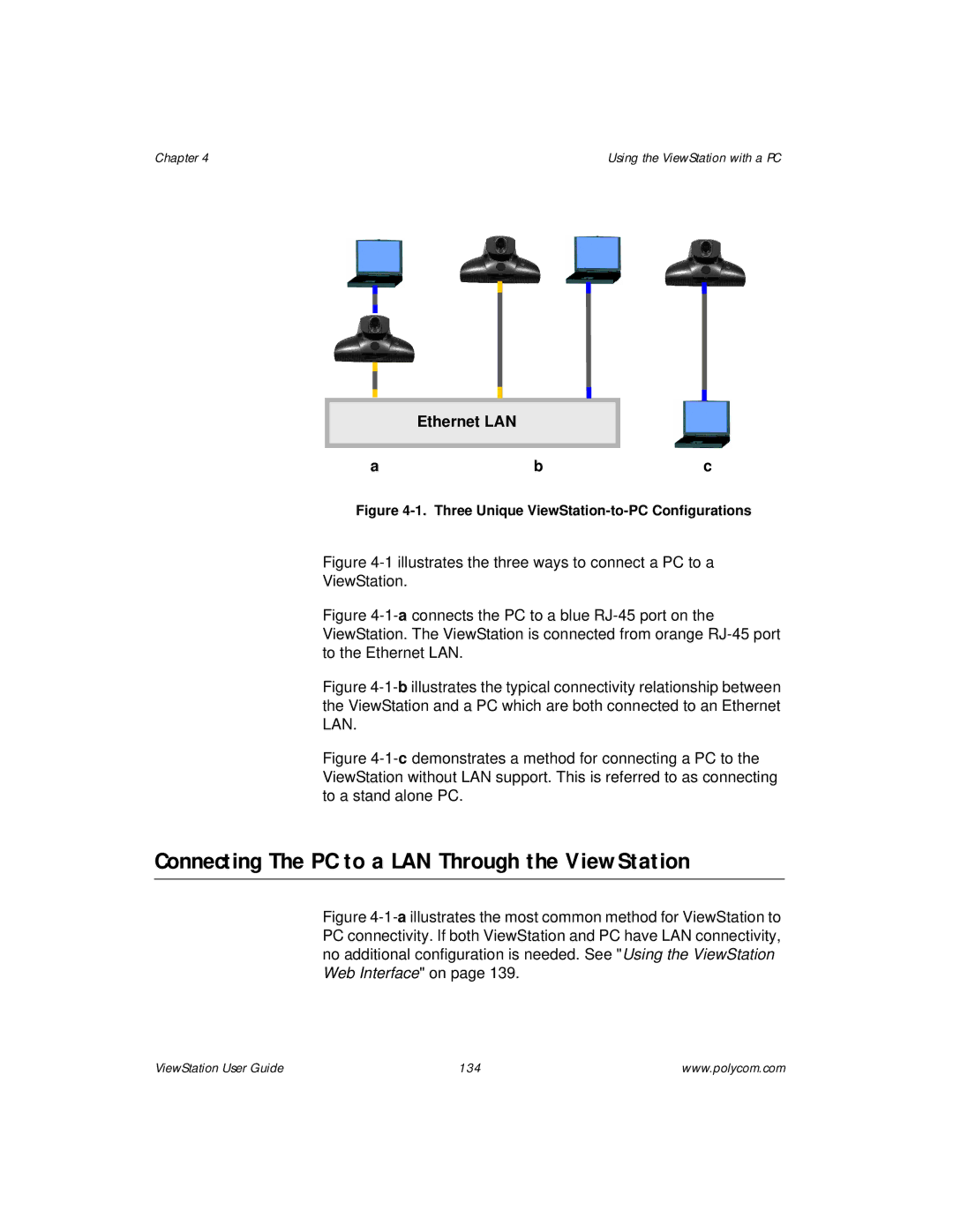 Polycom manual Connecting The PC to a LAN Through the ViewStation, Ethernet LAN 