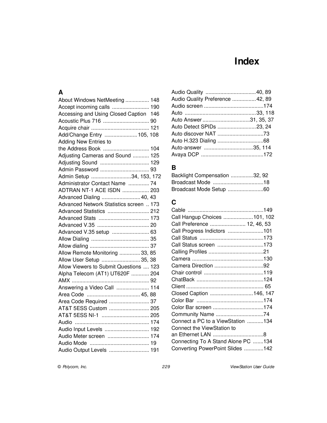 Polycom ViewStation manual Index 