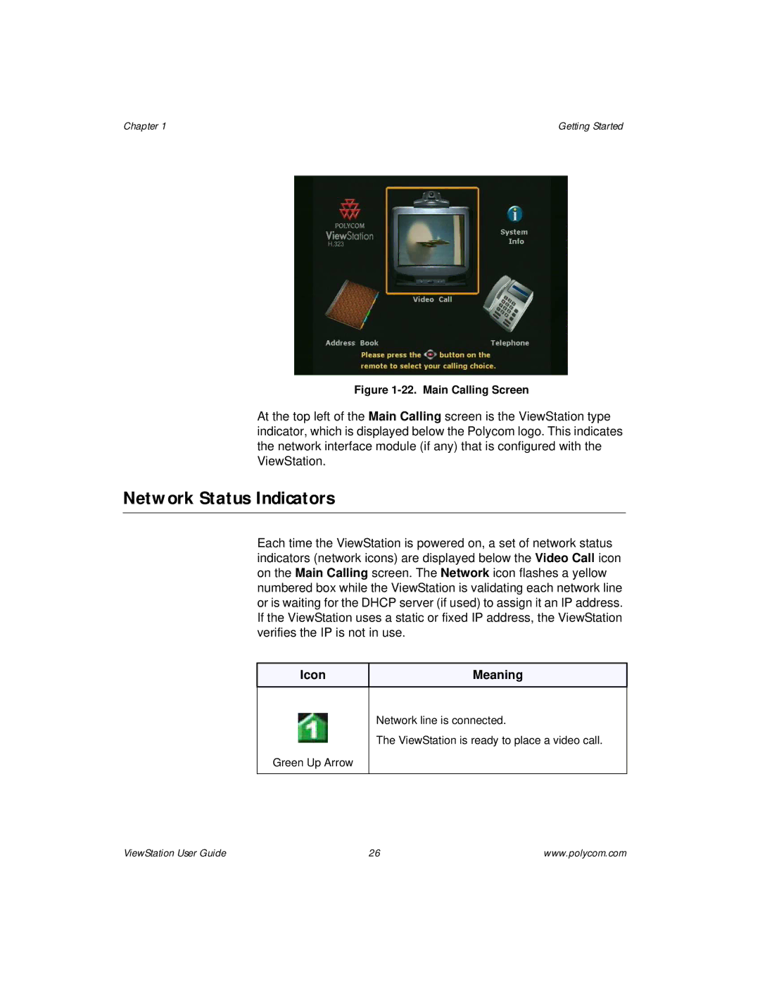 Polycom ViewStation manual Network Status Indicators, Icon Meaning 