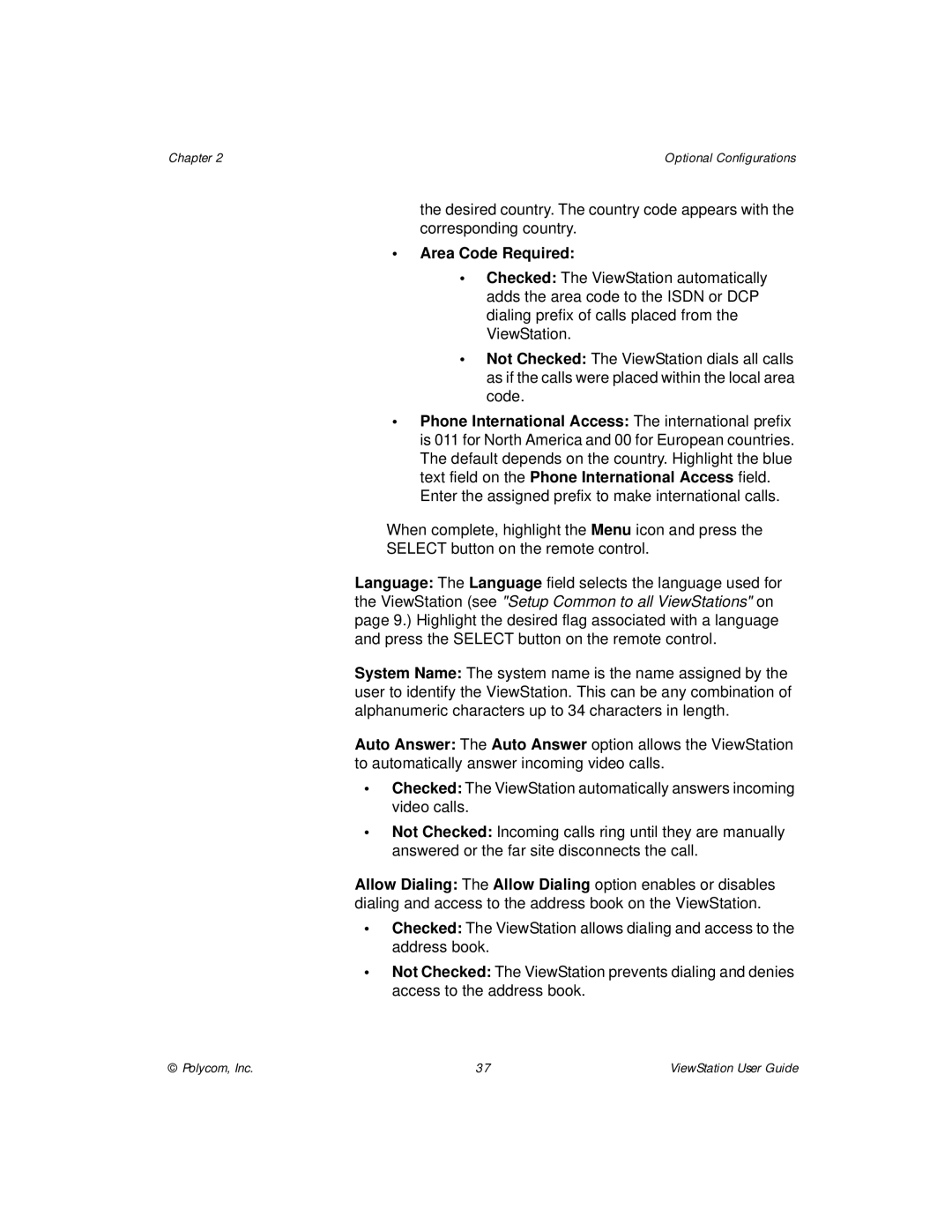 Polycom ViewStation manual Area Code Required 