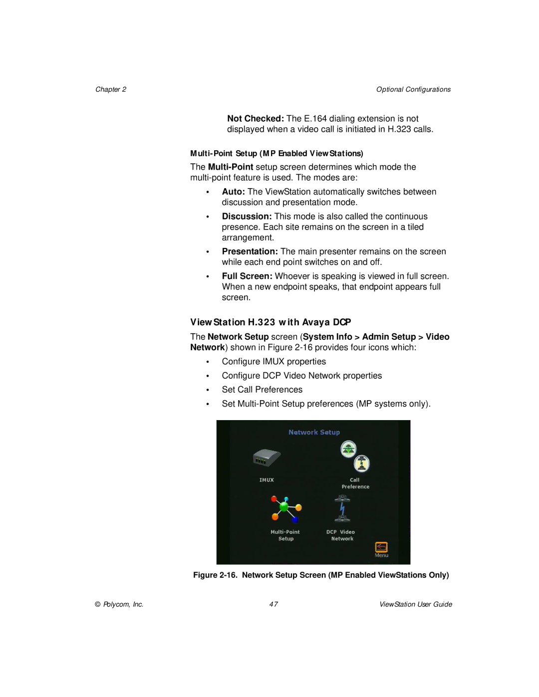 Polycom manual Multi-Point Setup MP Enabled ViewStations, Network Setup Screen MP Enabled ViewStations Only 