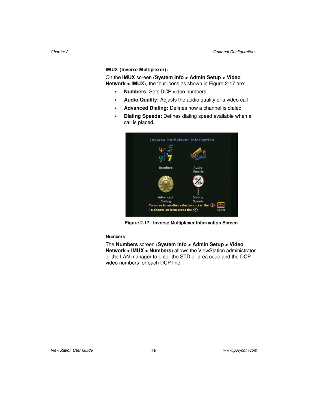 Polycom ViewStation manual Inverse Multiplexer Information Screen 