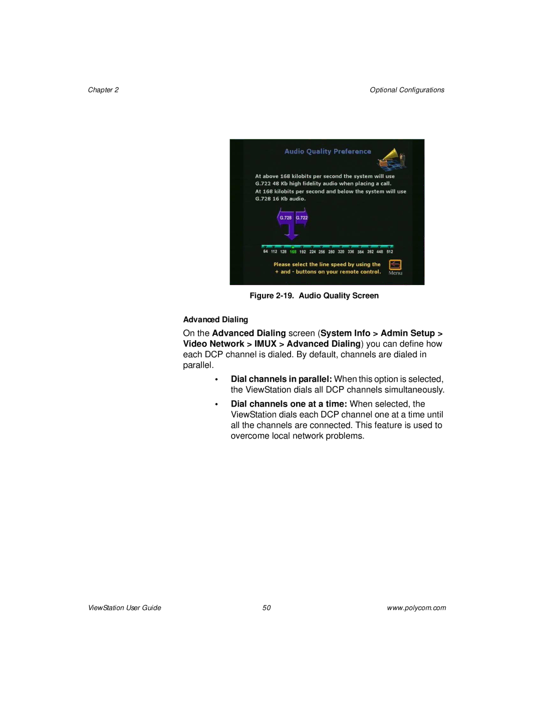 Polycom ViewStation manual Audio Quality Screen 