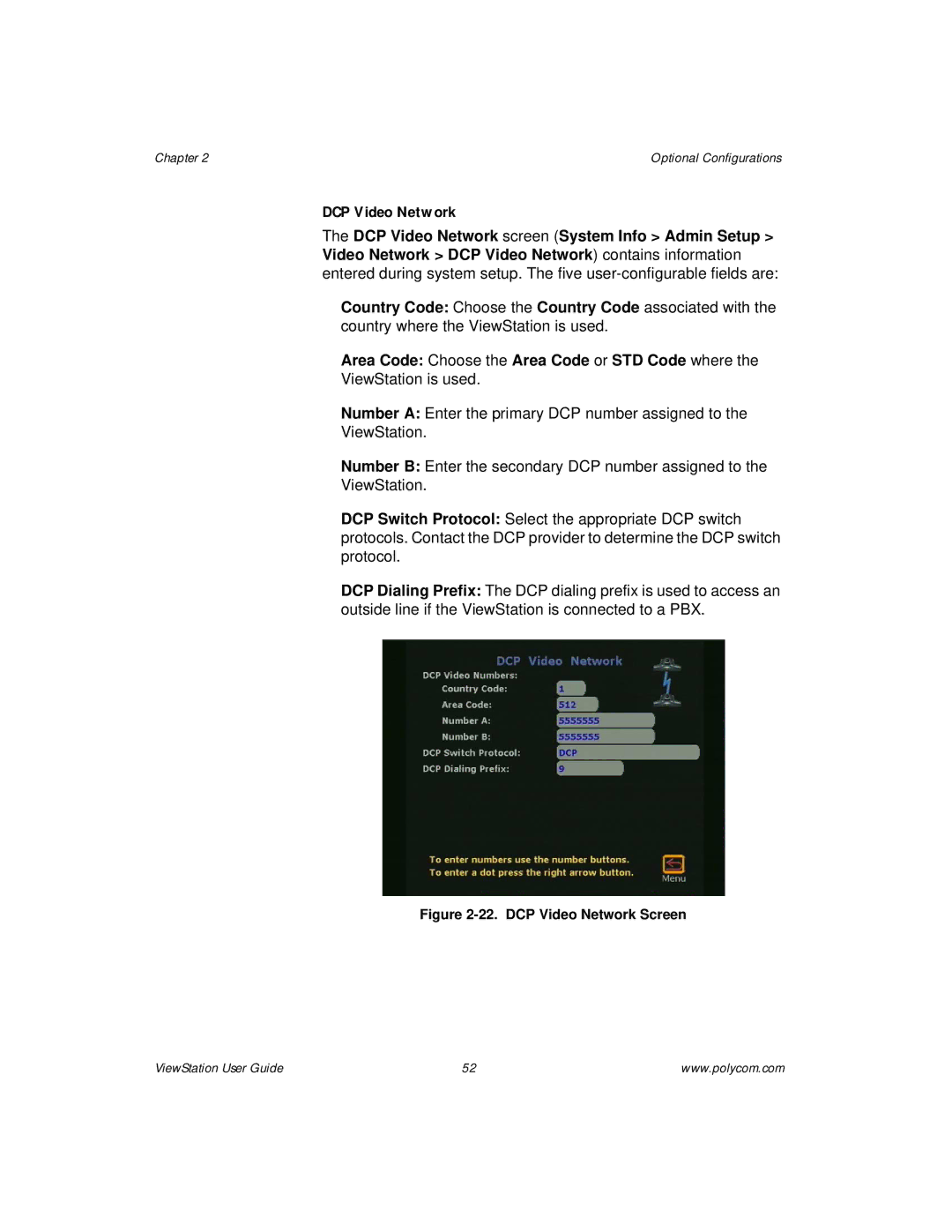 Polycom ViewStation manual DCP Video Network, Area Code Choose the Area Code or STD Code where 