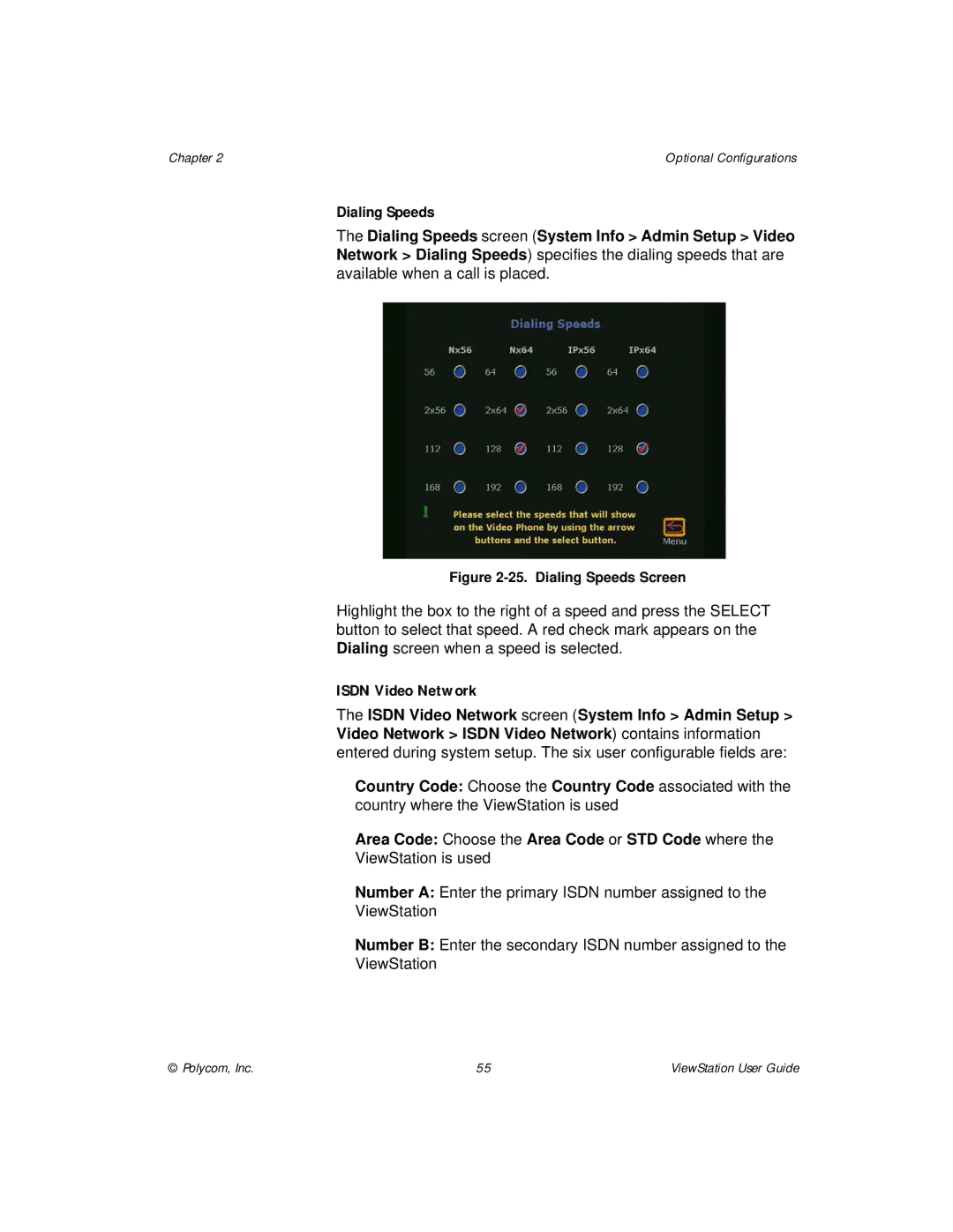 Polycom ViewStation manual Dialing Speeds Screen 