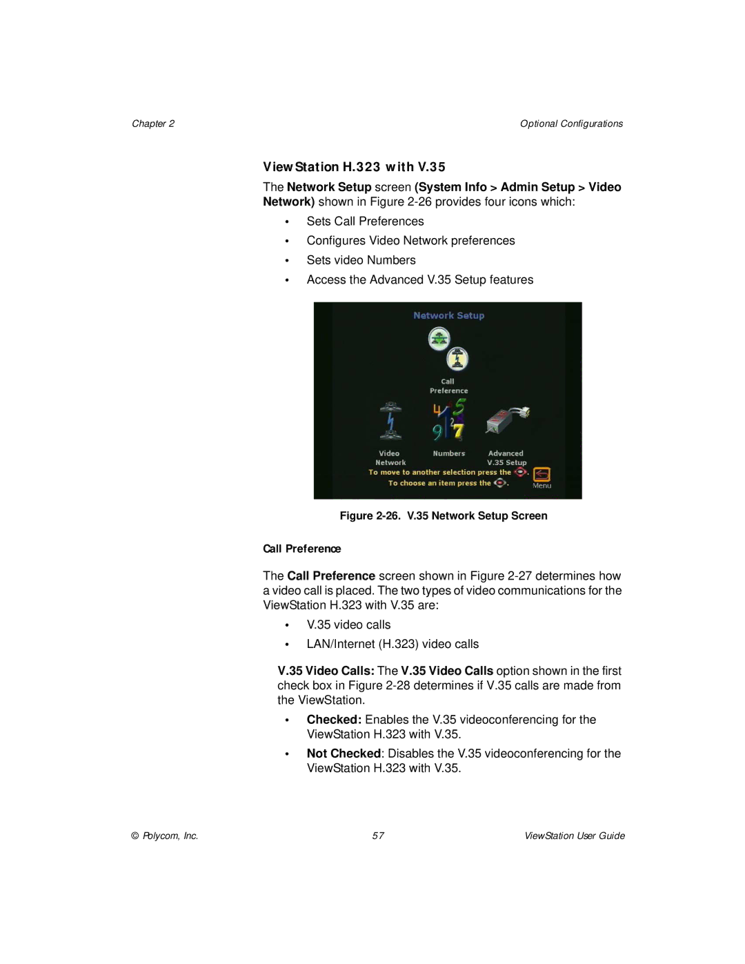 Polycom manual ViewStation H.323 with, 26. V.35 Network Setup Screen 