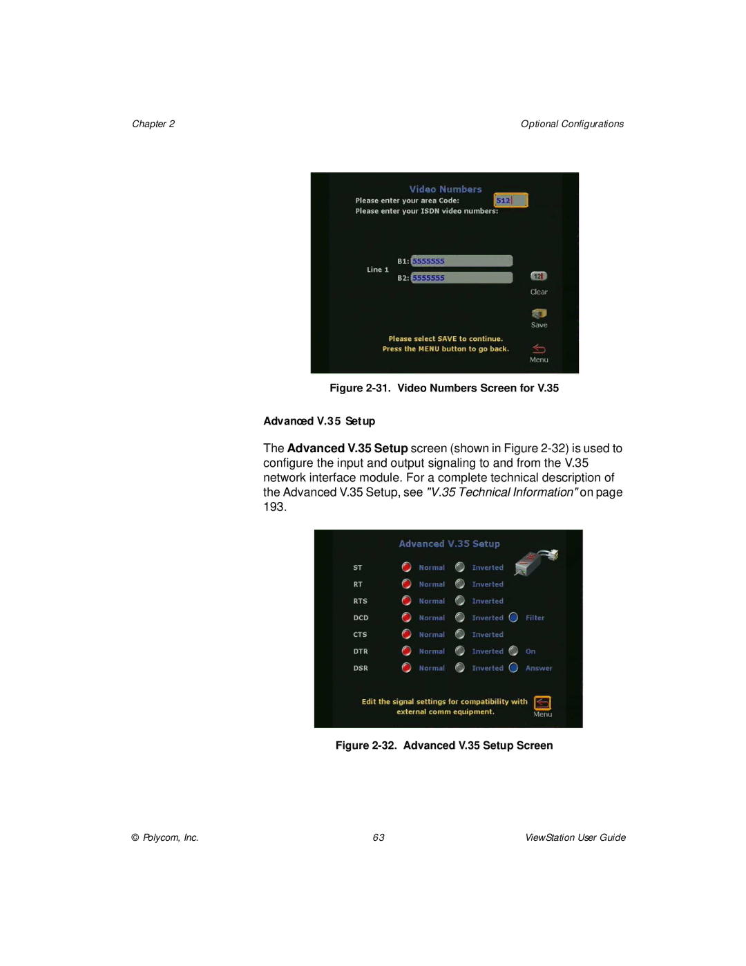 Polycom ViewStation manual Advanced V.35 Setup, Video Numbers Screen for 