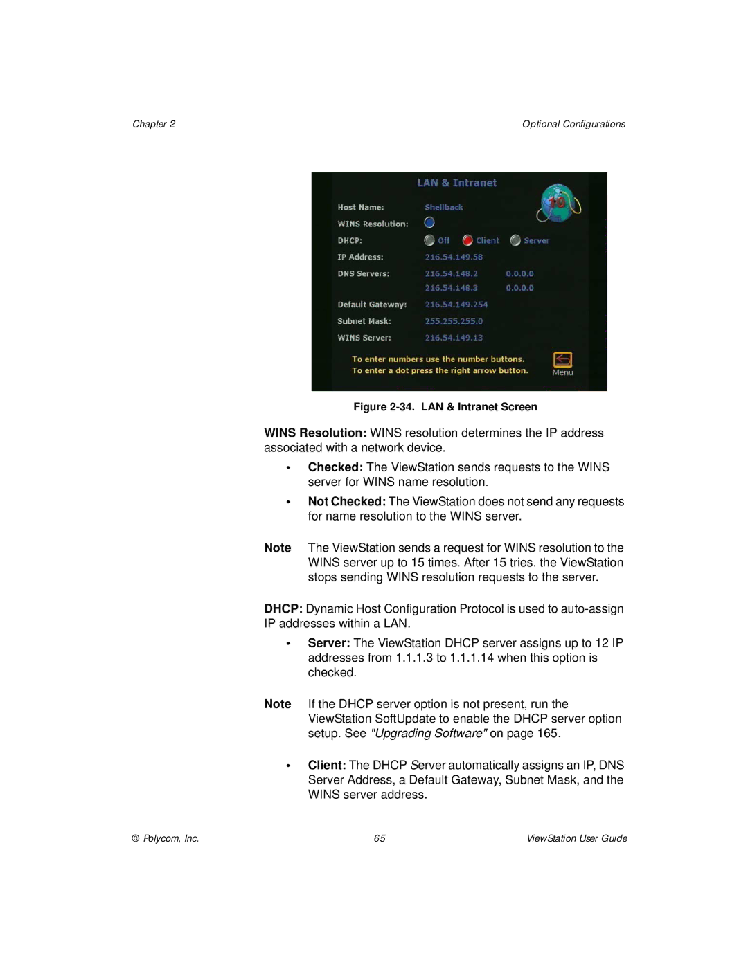 Polycom ViewStation manual LAN & Intranet Screen 