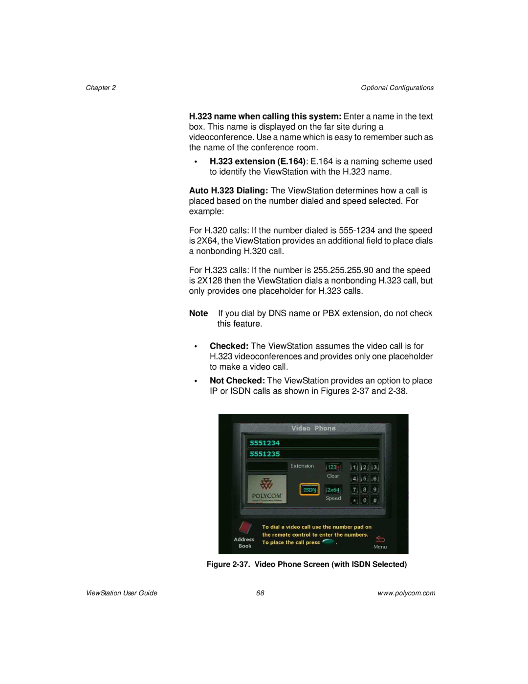 Polycom ViewStation manual Video Phone Screen with Isdn Selected 