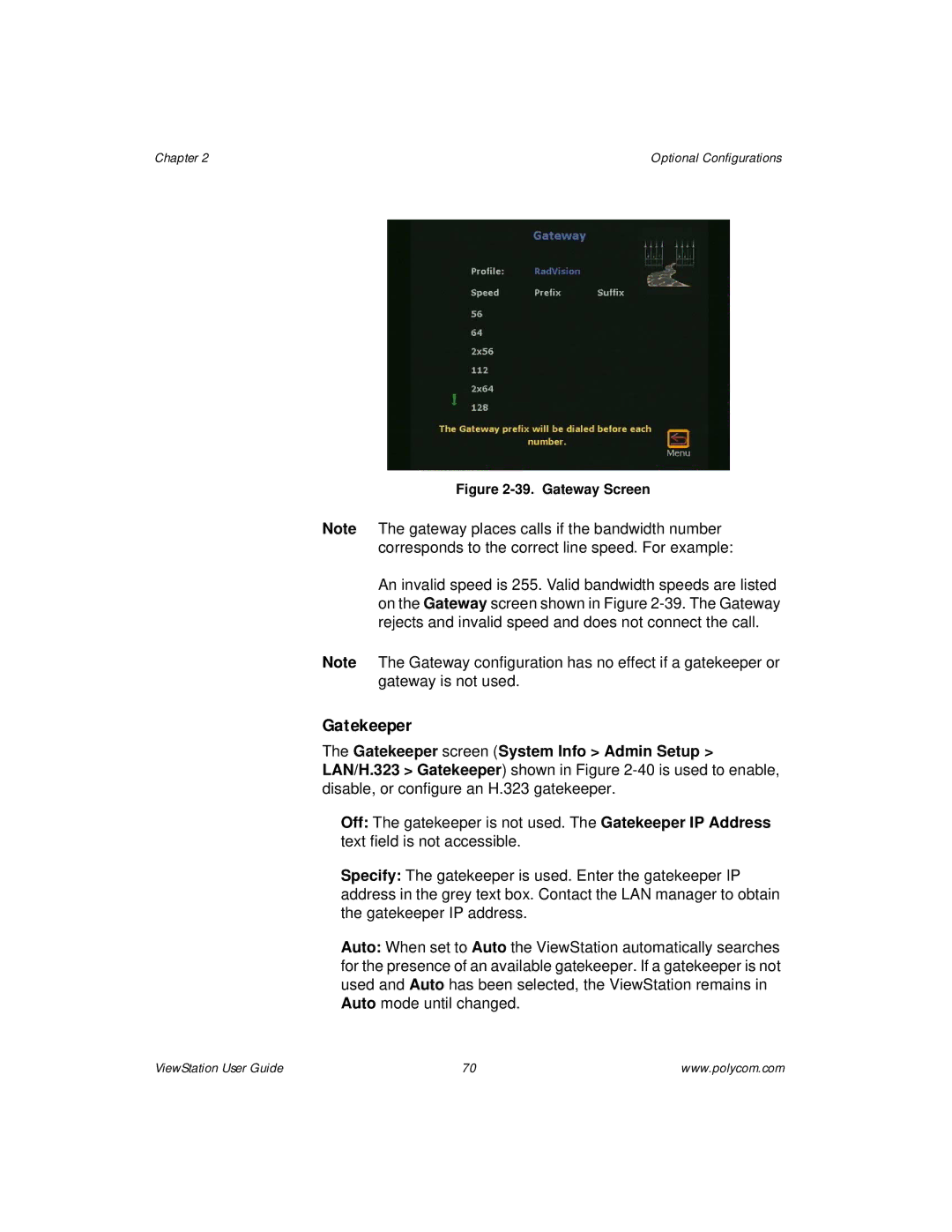 Polycom ViewStation manual Gatekeeper, Gateway Screen 