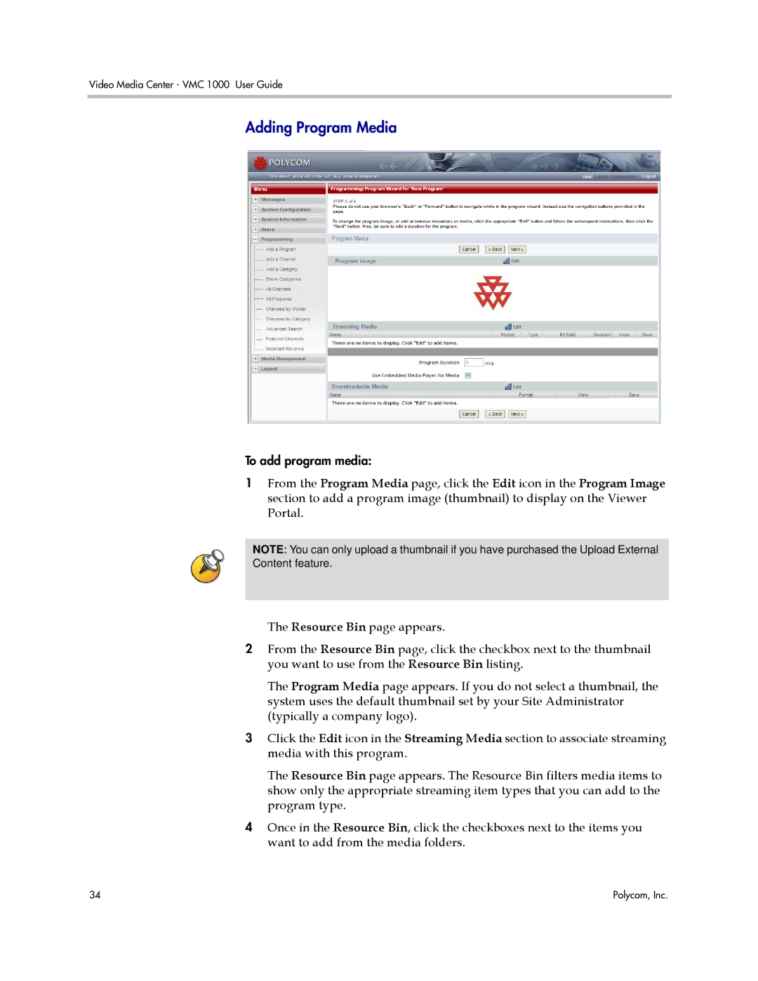 Polycom VMC 1000 manual Adding Program Media 