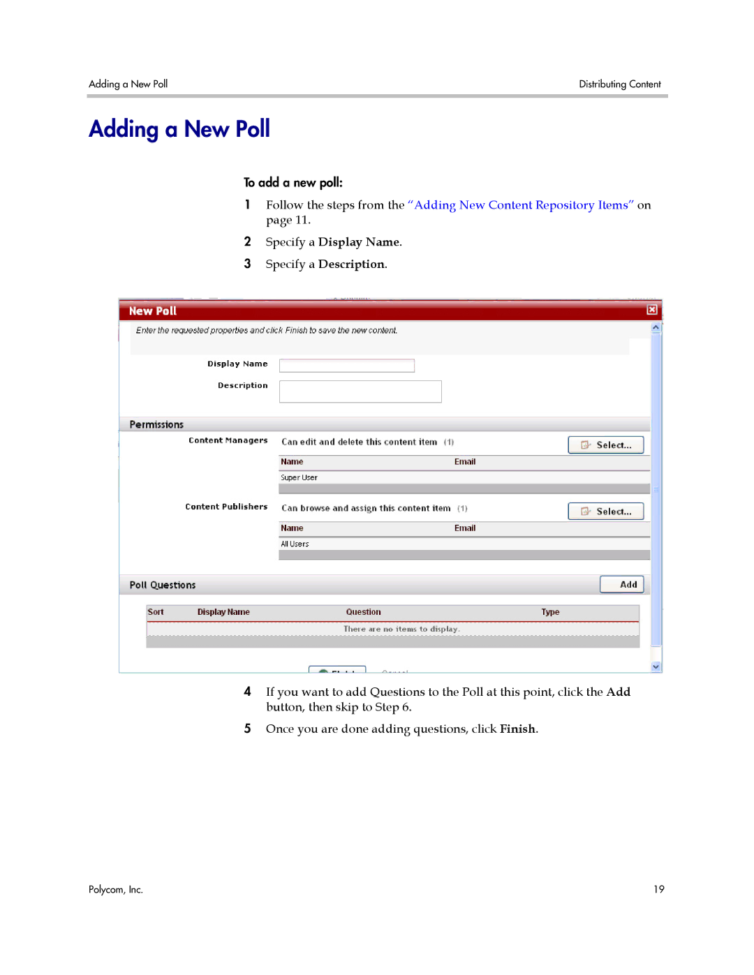 Polycom VMC 1000 manual Adding a New Poll, Specify a Display Name 