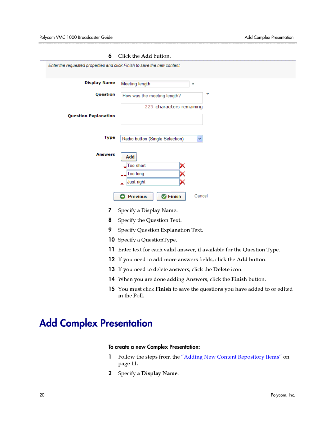 Polycom VMC 1000 manual Add Complex Presentation 