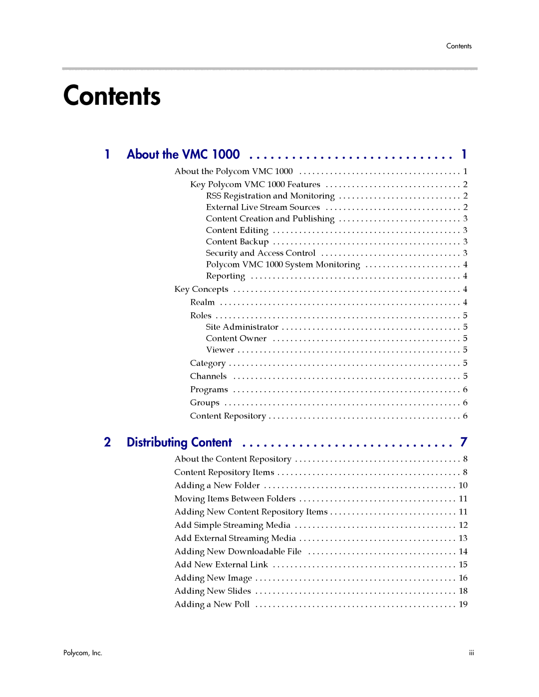 Polycom VMC 1000 manual Contents 