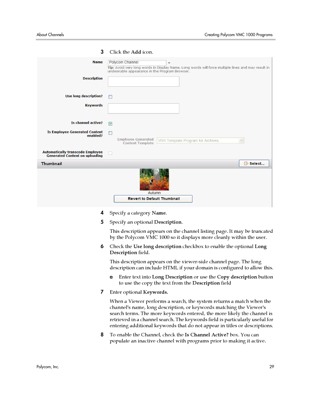 Polycom manual About Channels Creating Polycom VMC 1000 Programs 