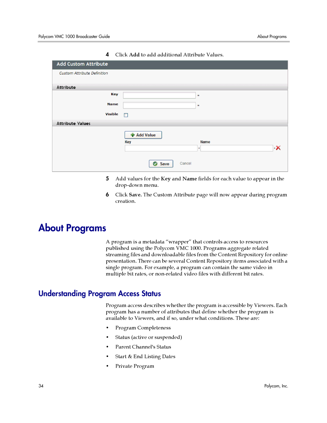 Polycom VMC 1000 manual About Programs, Understanding Program Access Status 