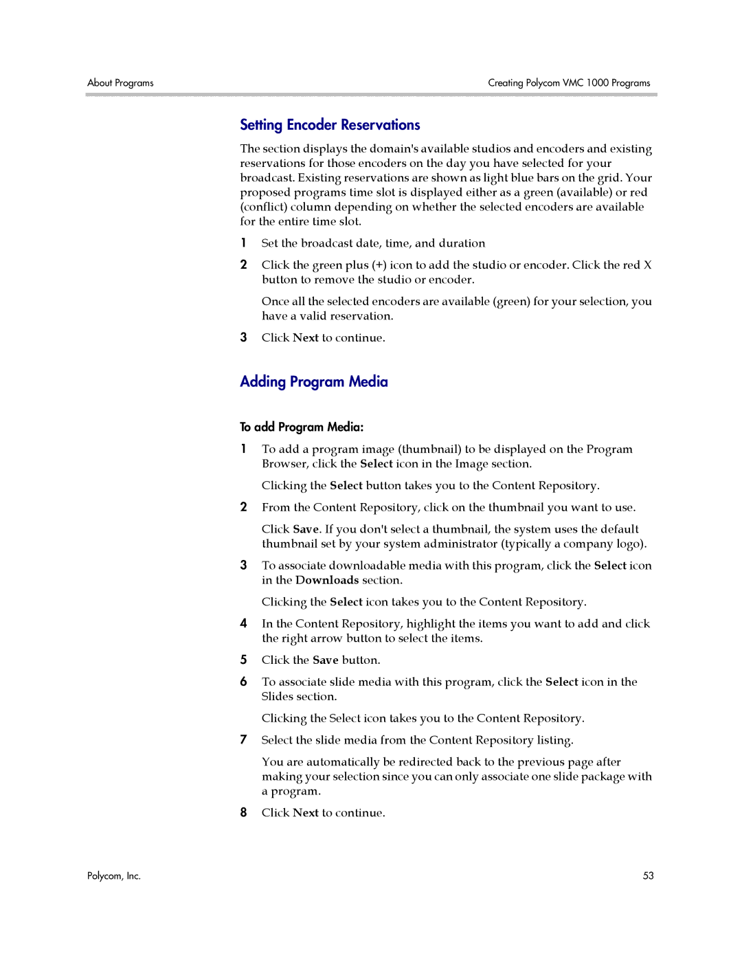 Polycom VMC 1000 manual Setting Encoder Reservations 