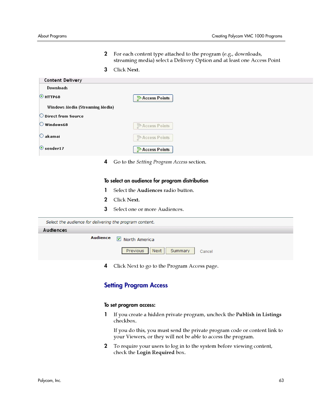 Polycom VMC 1000 manual Setting Program Access 