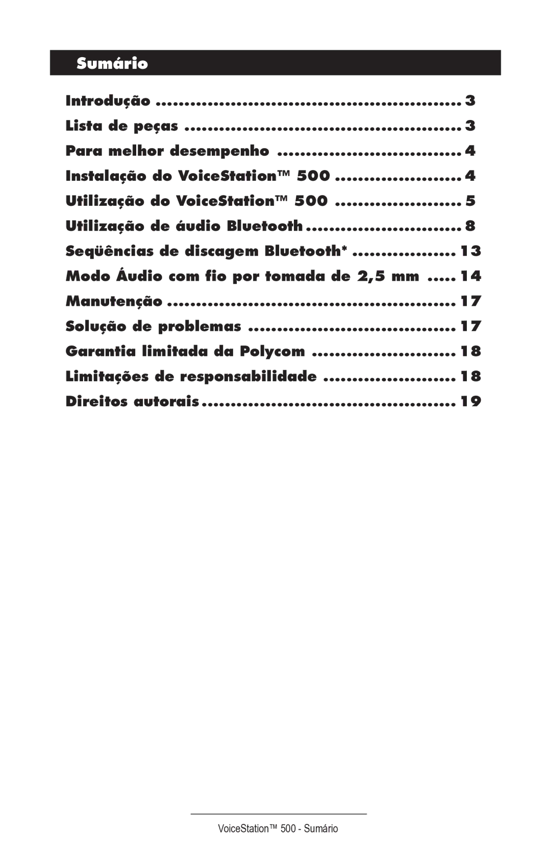 Polycom voicestation 500 manual Sumário 