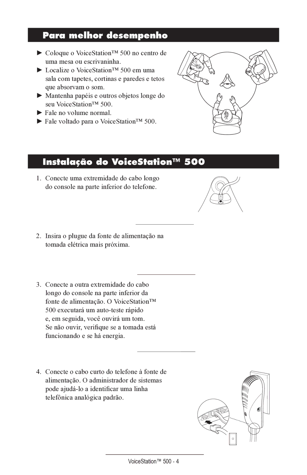 Polycom voicestation 500 manual Para melhor desempenho, Instalação do VoiceStation 