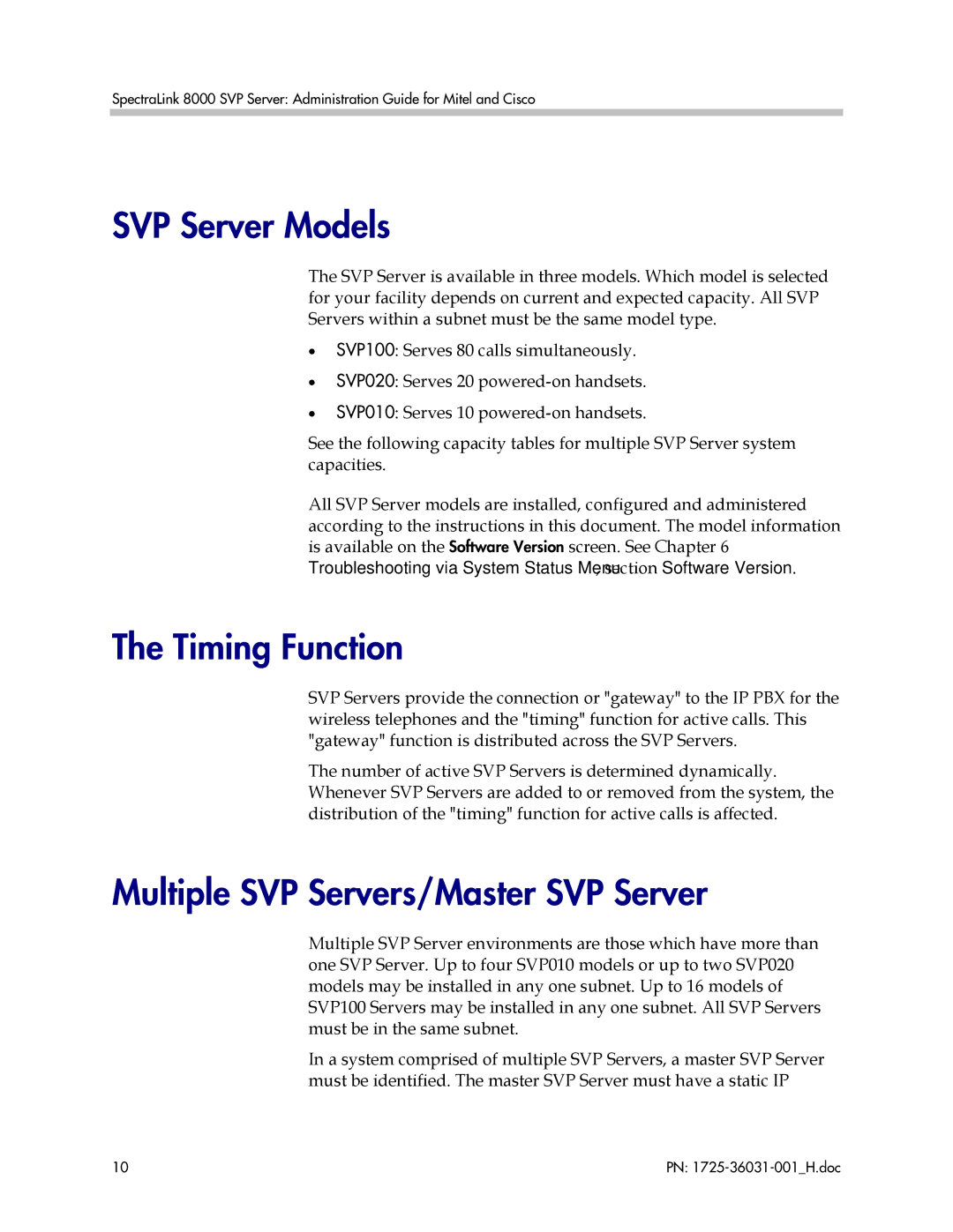 Polycom VP010, 1725-36031-001 manual SVP Server Models, Timing Function, Multiple SVP Servers/Master SVP Server 