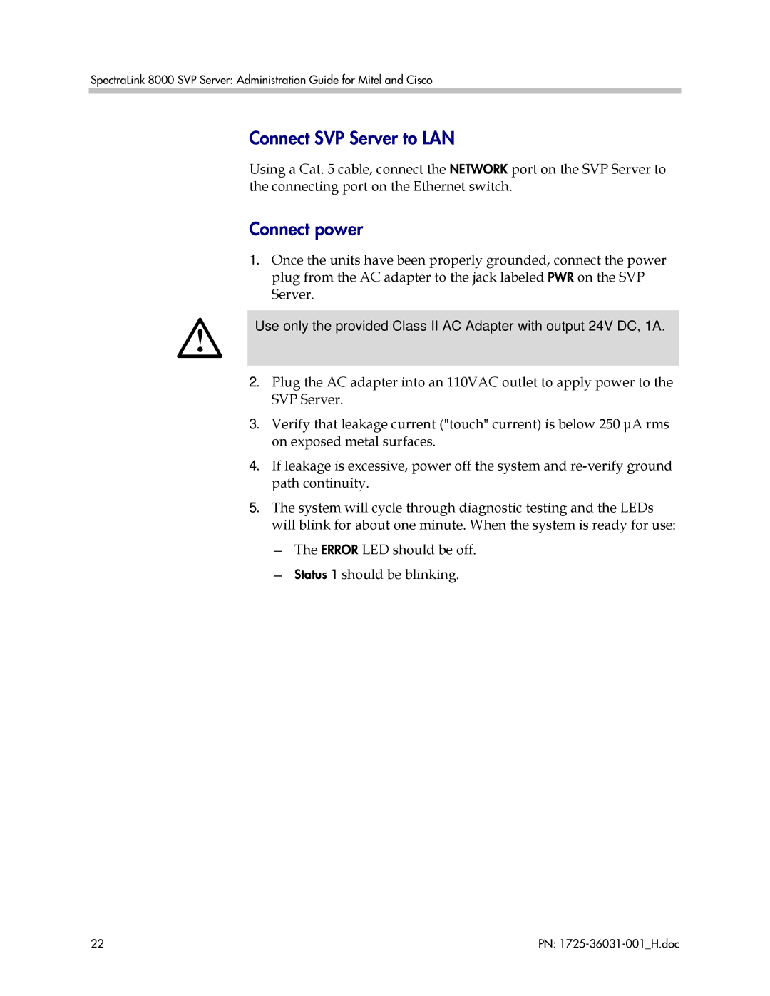 Polycom VP010, 1725-36031-001 manual Connect SVP Server to LAN, Connect power 