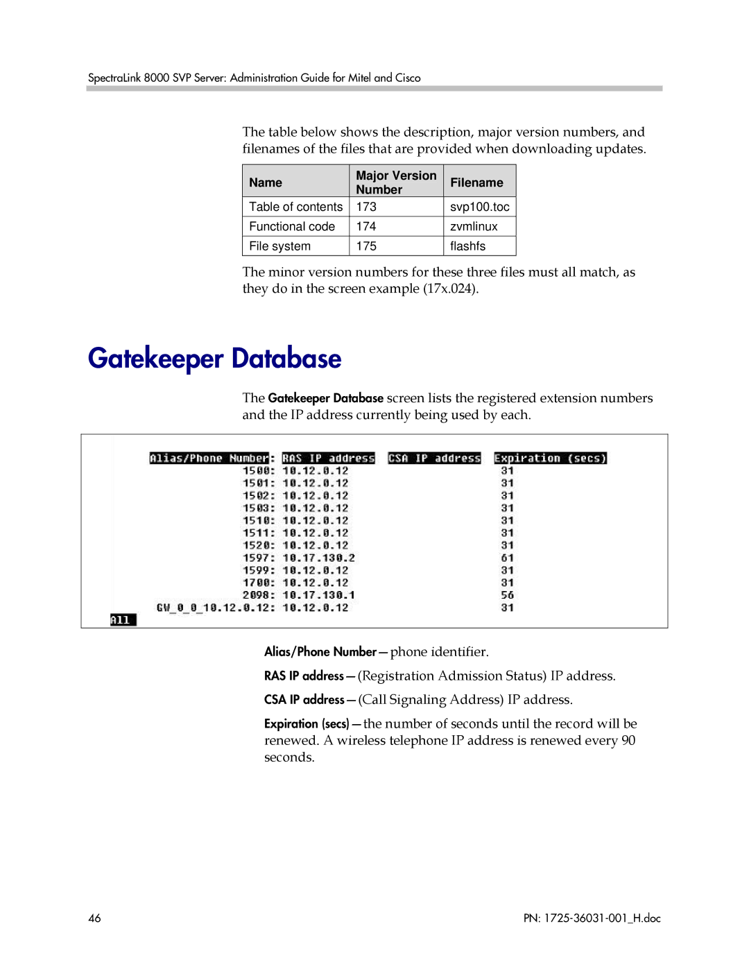 Polycom VP010, 1725-36031-001 manual Gatekeeper Database 